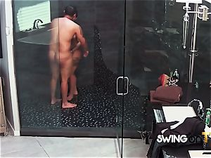 obese duo engage in warm hookup in the shower before partying
